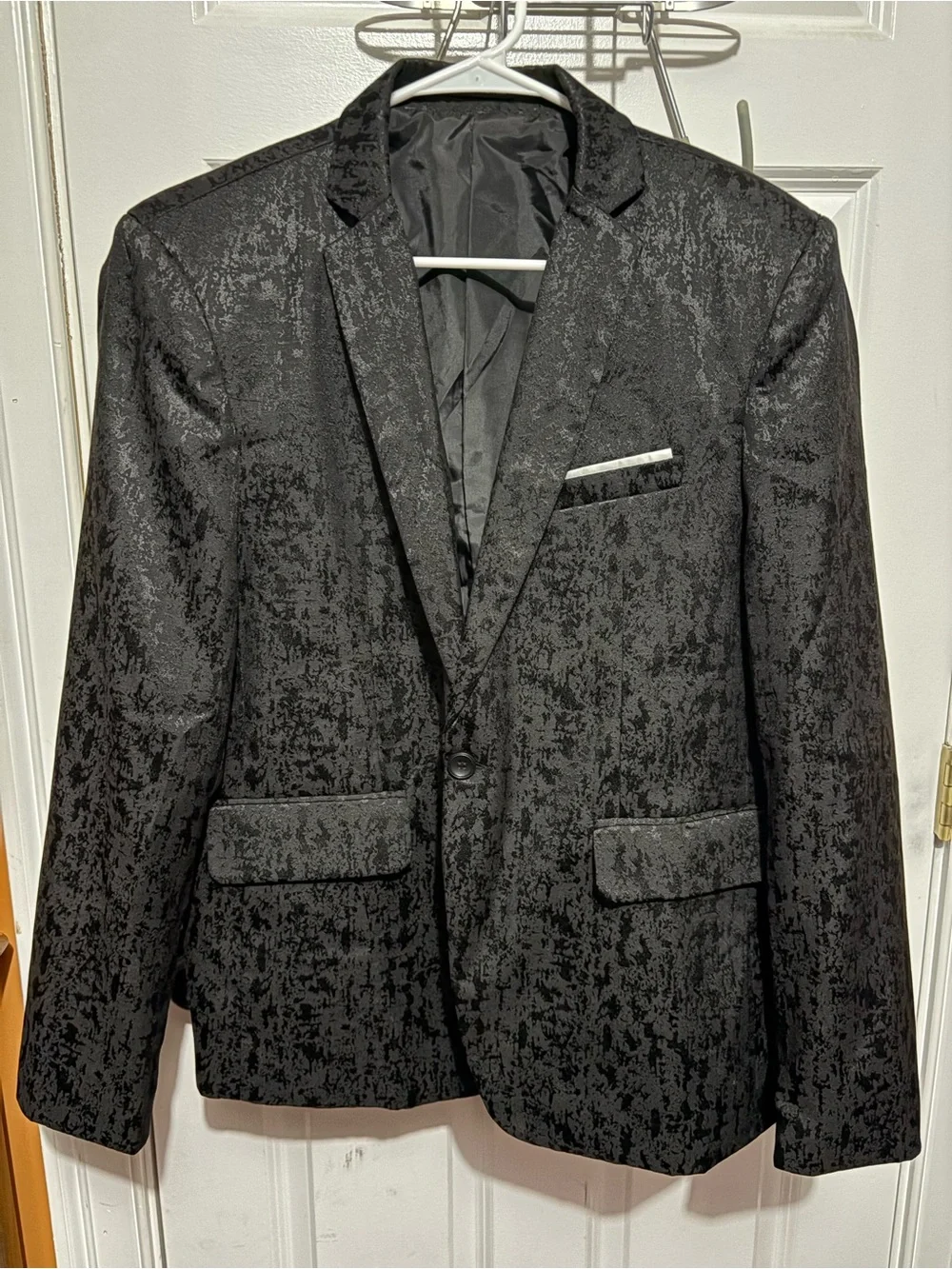 Men's Black Textured Blazer - Classic Single-Breasted Suit Jacket